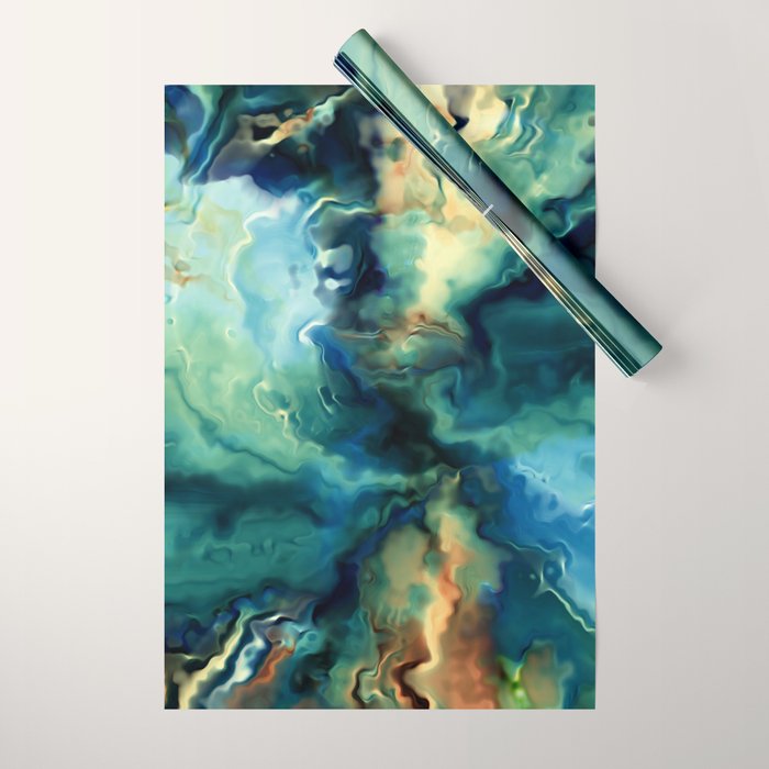 Marbled Ocean Abstract, Navy, Blue, Teal, Green Wrapping Paper