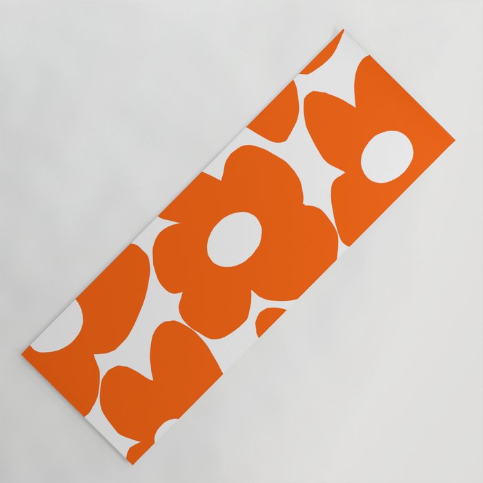 Orange Retro Flowers White Background #Decor #Homestorie #Buyart Yoga Mat