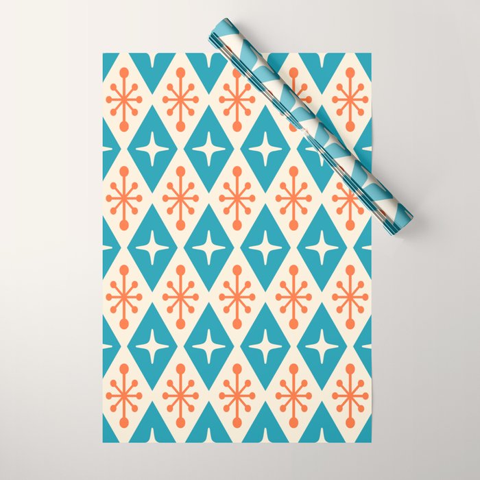 Mid Century Modern Atomic Age Googie Pattern 107 Turquoise And Orange Wrapping Paper