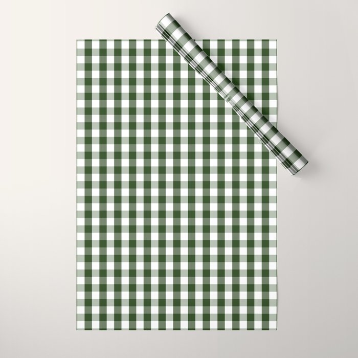 Dark Forest Green And White Gingham Check Wrapping Paper