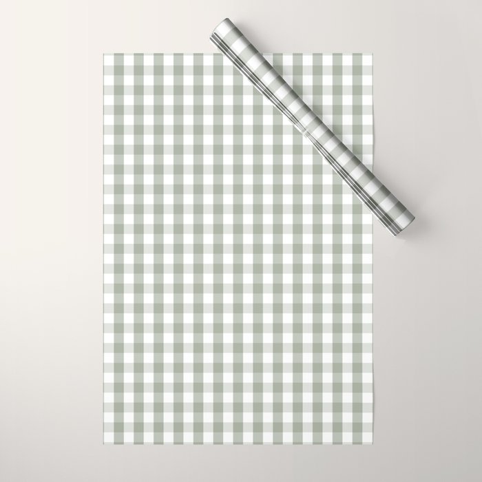 Desert Sage Grey Green And White Gingham Check Wrapping Paper