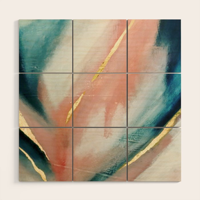 Celestial [3]: A Minimal Abstract Mixed-Media Piece In Pink, Blue, And Gold By Alyssa Hamilton Art Wood Wall Art