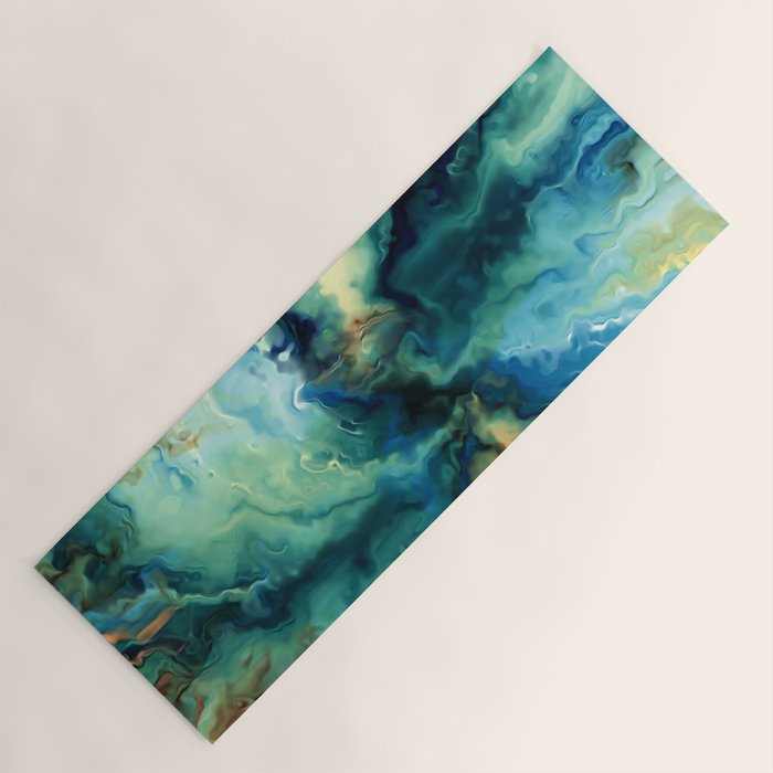 Marbled Ocean Abstract, Navy, Blue, Teal, Green Yoga Mat