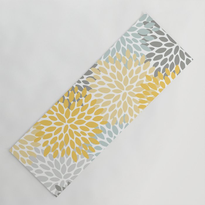 Floral Pattern, Yellow, Pale, Aqua And Gray Yoga Mat
