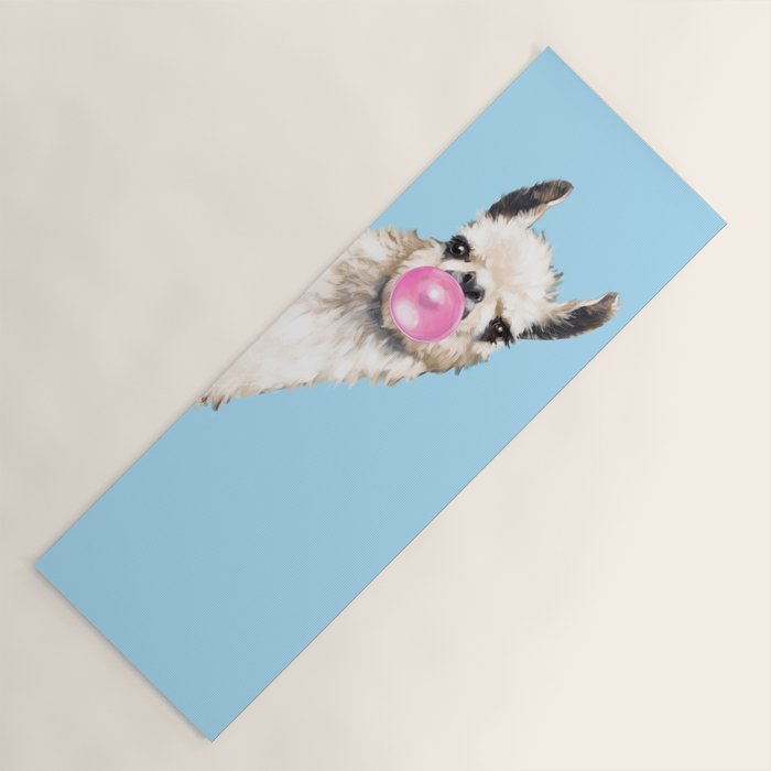 Bubble Gum Sneaky Llama In Blue Yoga Mat