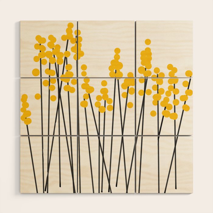Hello Spring! Yellow/Black Retro Plants On White #Decor #Homestorie #Buyart Wood Wall Art