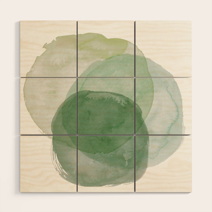 Abstract Organic Watercolor Shapes Painting In Green Wood Wall Art