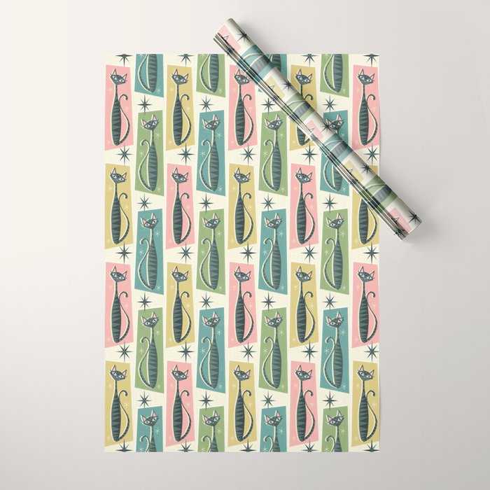 Retro Patchwork Tabbies ©Studioxtine Wrapping Paper