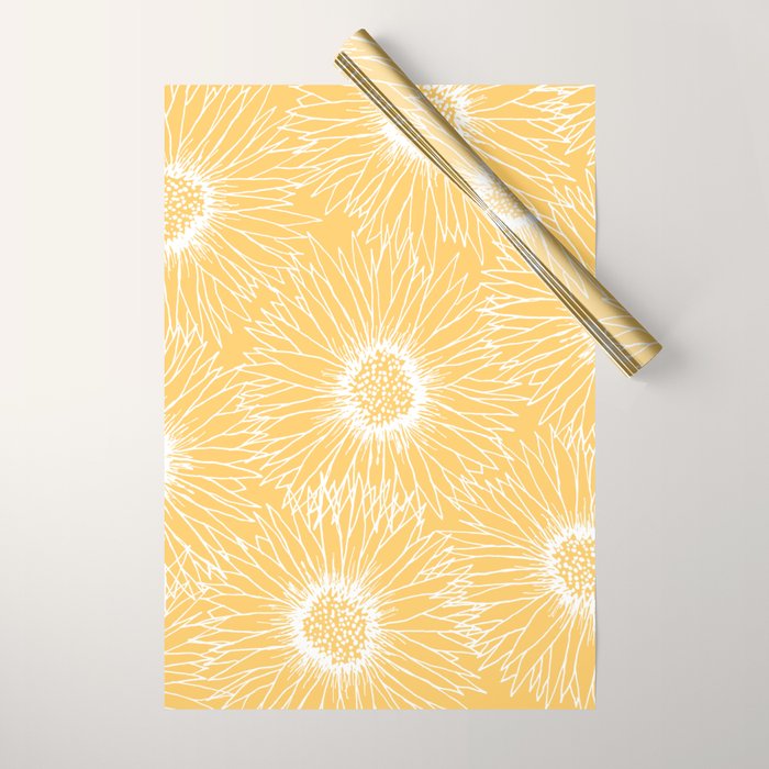 Yellow Sunflowers Line Art Wrapping Paper