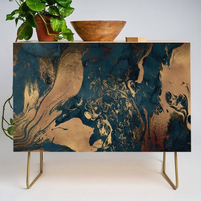 Emerald Indigo And Copper Glamour Marble Credenza