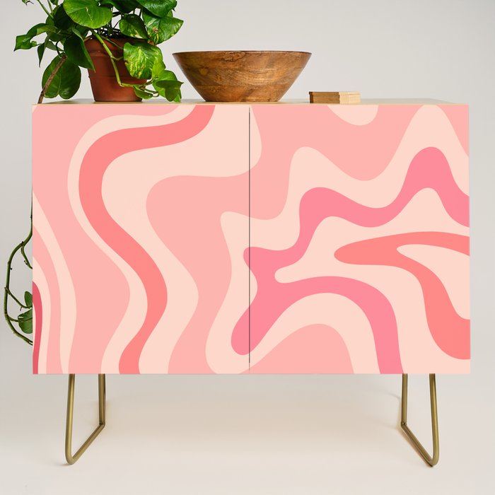 Retro Liquid Swirl Abstract In Soft Pink Credenza