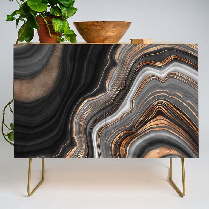 Elegant Black Marble With Gold And Copper Veins Credenza