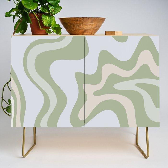 Liquid Swirl Contemporary Abstract Pattern In Light Sage Green Credenza