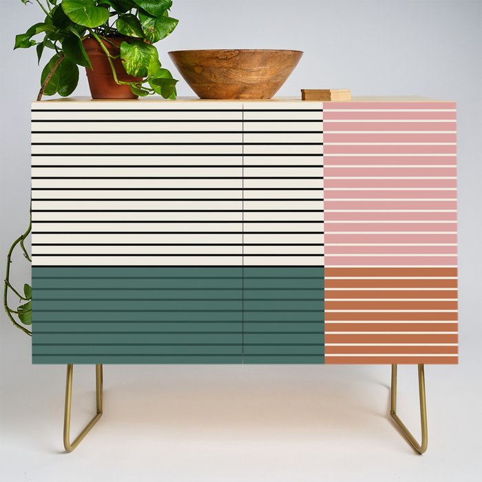 Color Block Line Abstract V Colorful Retro Credenza