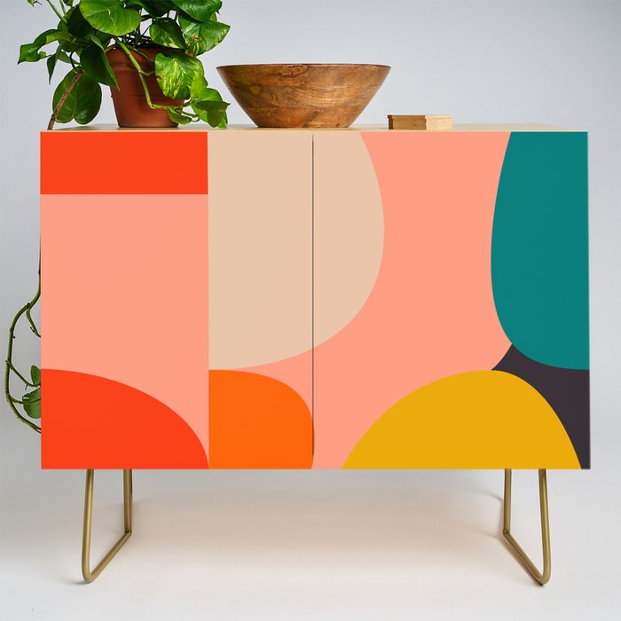 Geometry Shape Mid Century Organic Blush Curry Teal Credenza