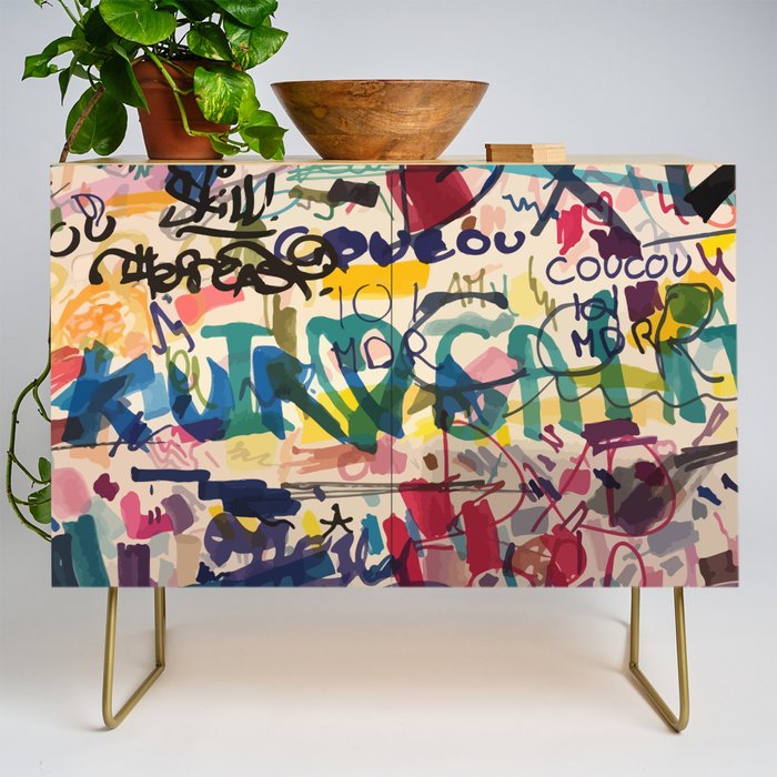 Urban Graffiti Paper Street Art Credenza
