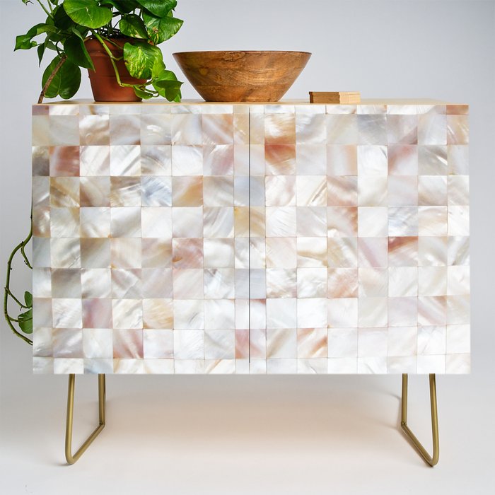 Mother Of Pearl, Exotic Tiles Photography, Neutral Minimal Geometrical Graphic Design Credenza