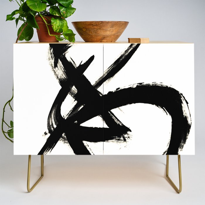 Brushstroke 3 - A Simple Black And White Ink Design Credenza