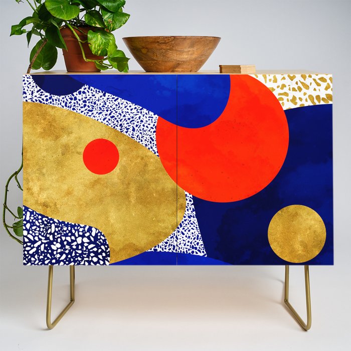 Terrazzo Galaxy Blue Night Yellow Gold Orange Credenza