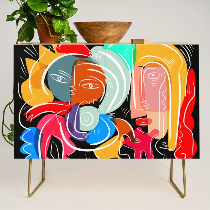 Love Your Family Expressionist Cubist Street Art Credenza