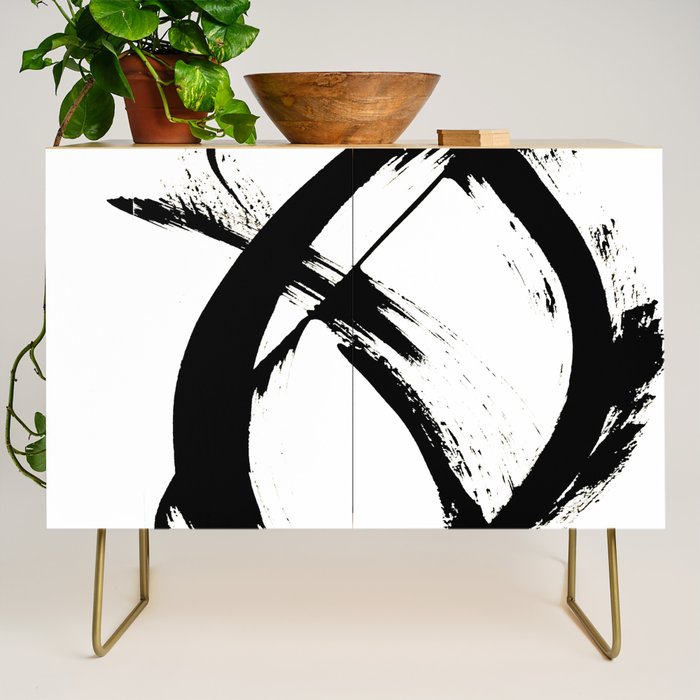 Brushstroke 7: A Minimal, Abstract, Black And White Piece Credenza