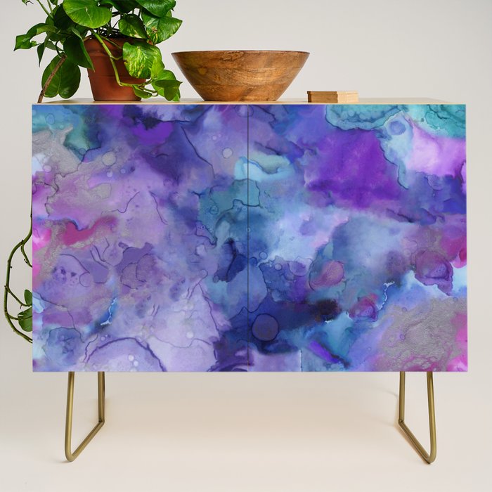 Abstract Colorful Purple Watercolor Credenza