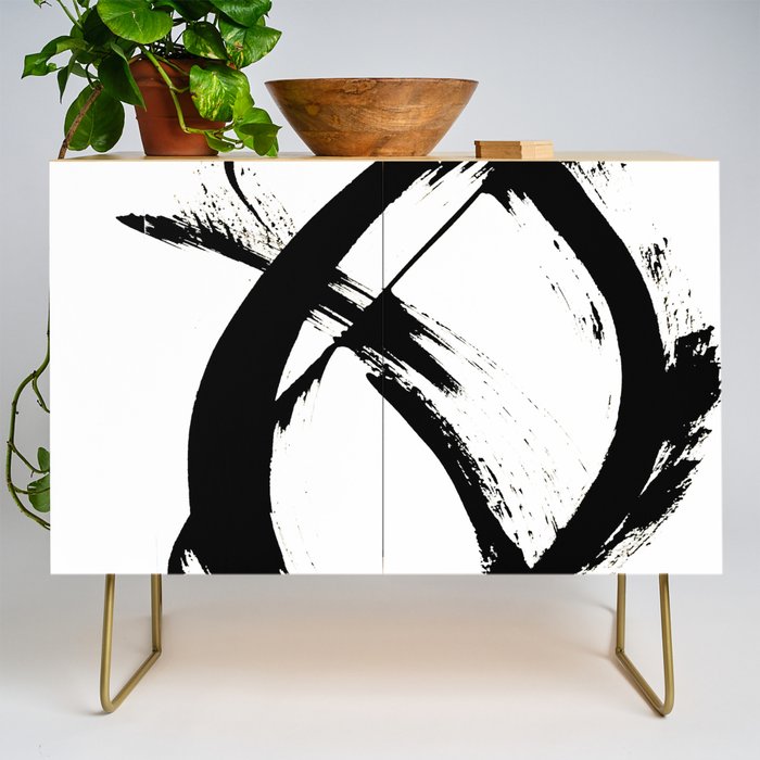 Brushstroke [7]: A Minimal, Abstract Piece In Black And White Credenza