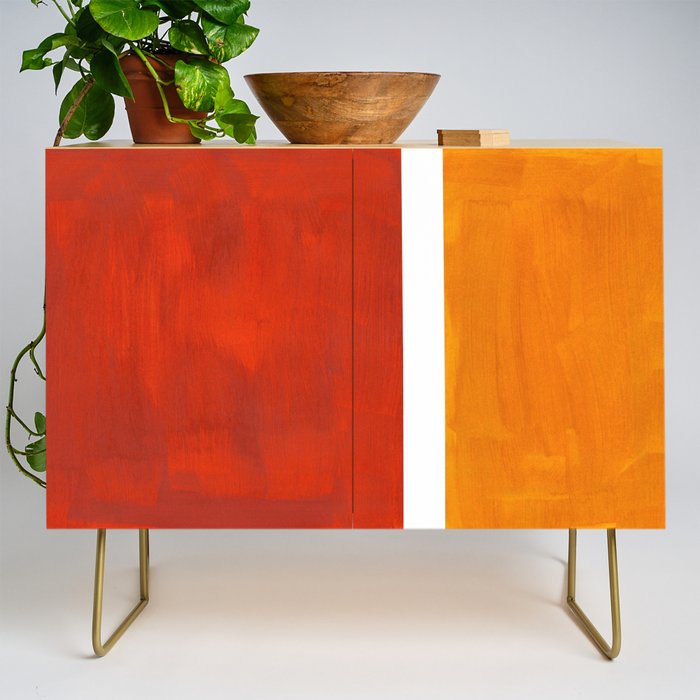 Burnt Orange Yellow Ochre Mid Century Modern Abstract Minimalist Rothko Color Field Squares Credenza