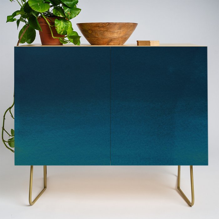 Navy Blue Teal Hand Painted Watercolor Paint Ombre Credenza