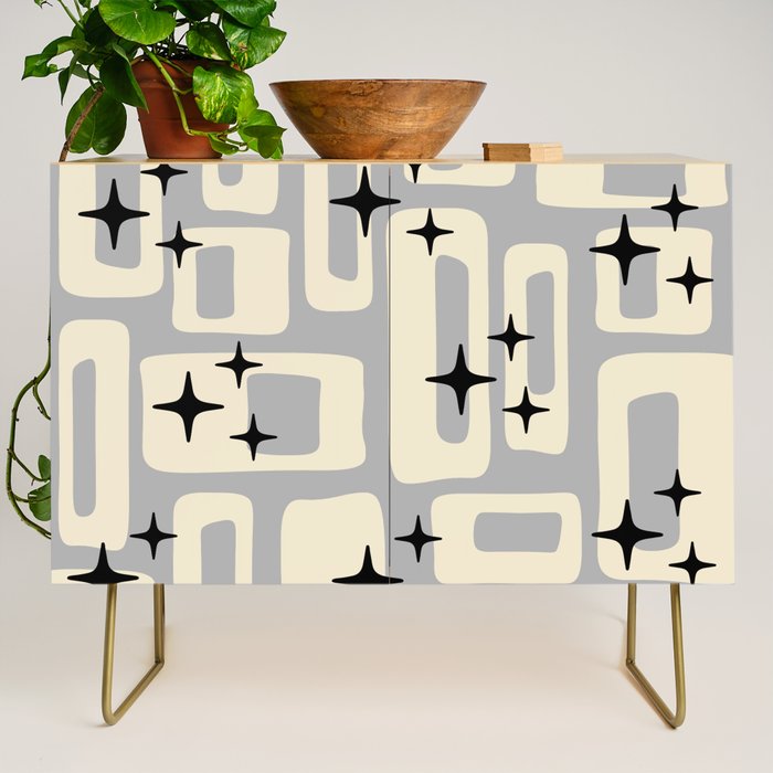 Retro Mid Century Modern Abstract Pattern 576 Gray Black Credenza