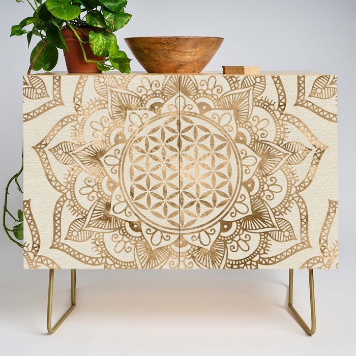 Flower Of Life In Lotus - Pastel Golds And Canvas Credenza