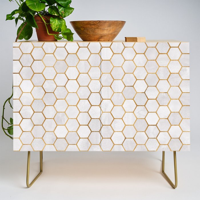 Neutral Geometric Hexagon Pattern Credenza