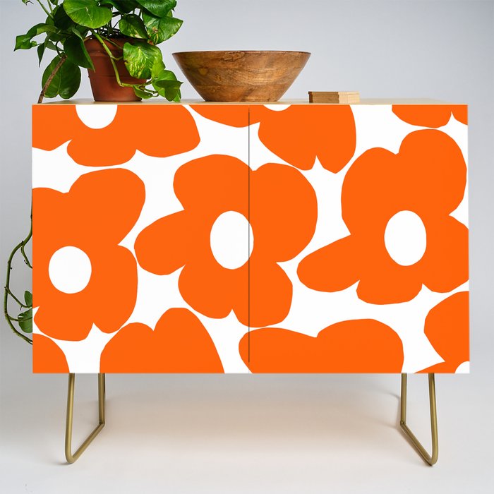 Orange Retro Flowers White Background #Decor #Homestorie #Buyart Credenza