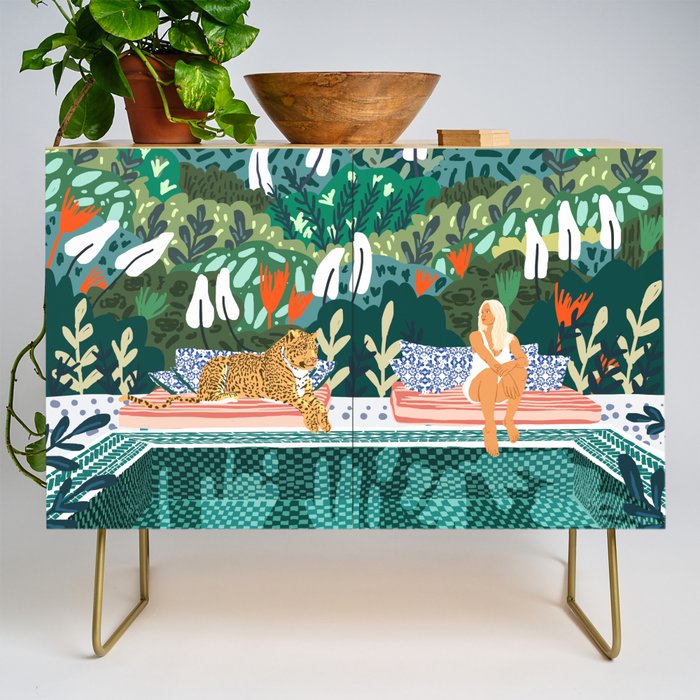 Chilling By The Pool With My Leopard Tropical Jungle Nature Wildlife Bohemian Morocco Travel Credenza