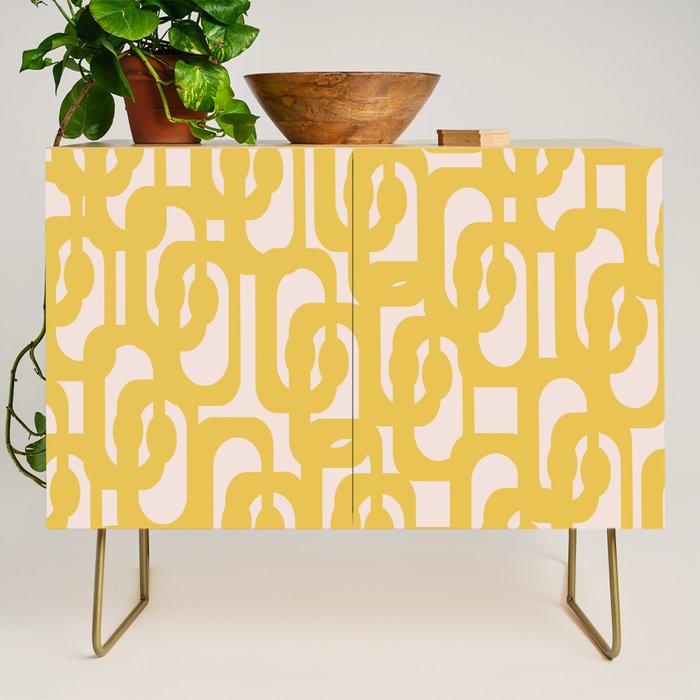 Mustard Yellow And Blush Pink Mid-Century Modern Loop Pattern Credenza