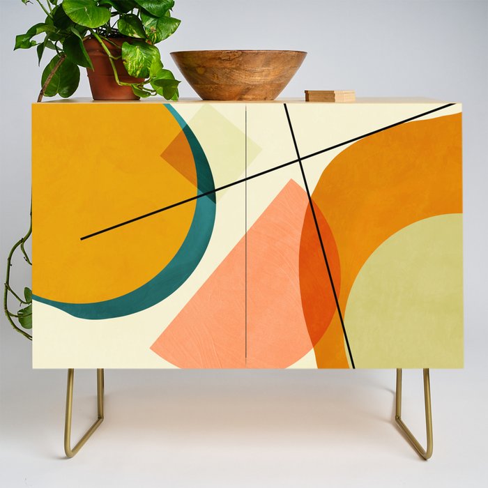 Mid Century Geometric Shapes Painted Abstract Iii Credenza
