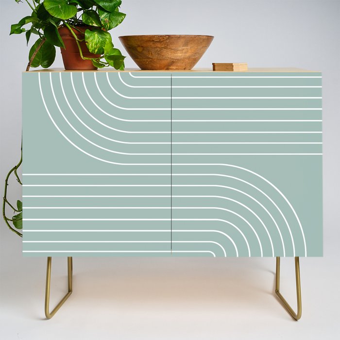 Minimal Line Curvature Vii Sage Green Mid Century Modern Arch Abstract Credenza