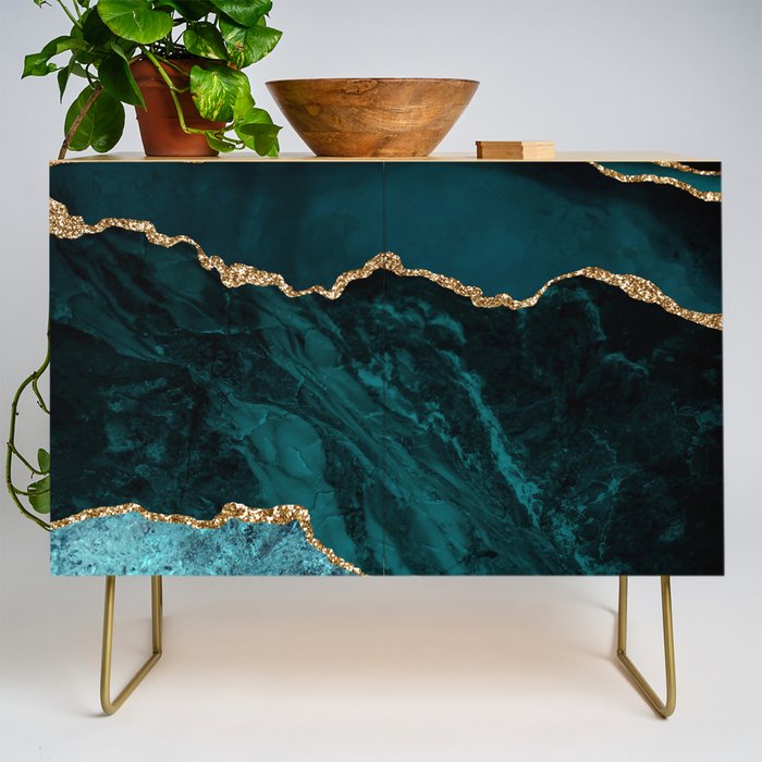 Teal Blue Emerald Marble Landscapes Credenza