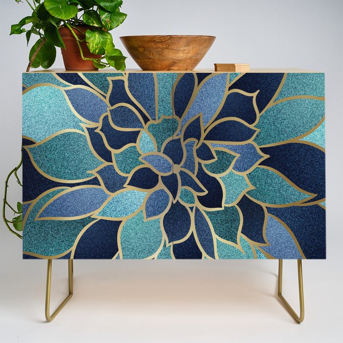 Festive, Floral Prints, Navy Blue, Teal And Gold Credenza
