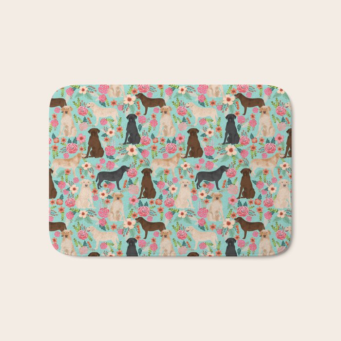 Labrador Retriever Dog Breed Floral Pattern For Dog Lover Chocolate Lab Golden Retriever Labradors Bath Mat