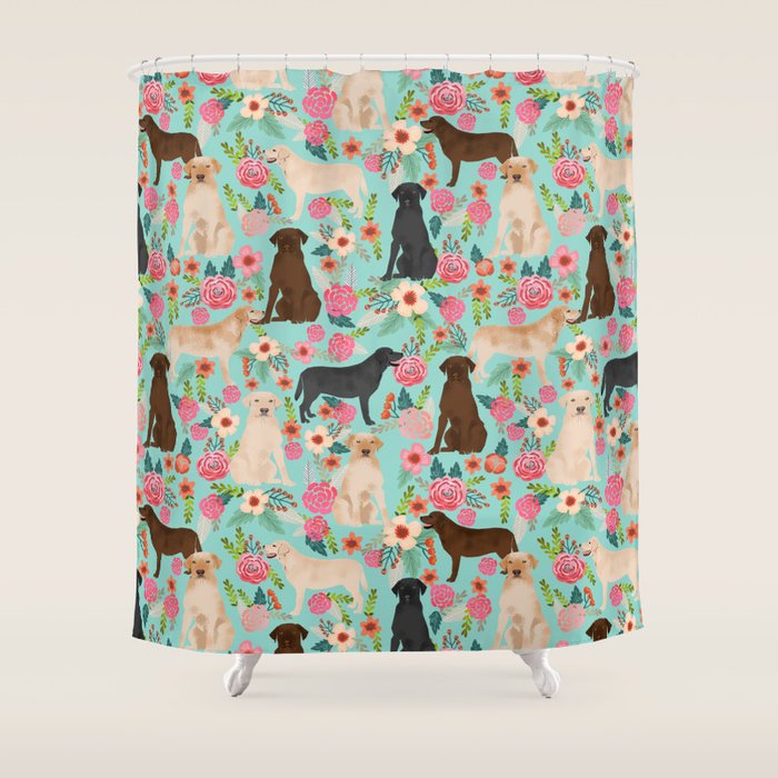 Labrador Retriever Dog Breed Floral Pattern For Dog Lover Chocolate Lab Golden Retriever Labradors Shower Curtain