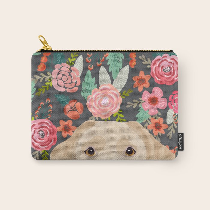 Yellow Lab Dog Portrait Labrador Retriever Dog Art Pet Friendly Florals Floral Carry All Pouch