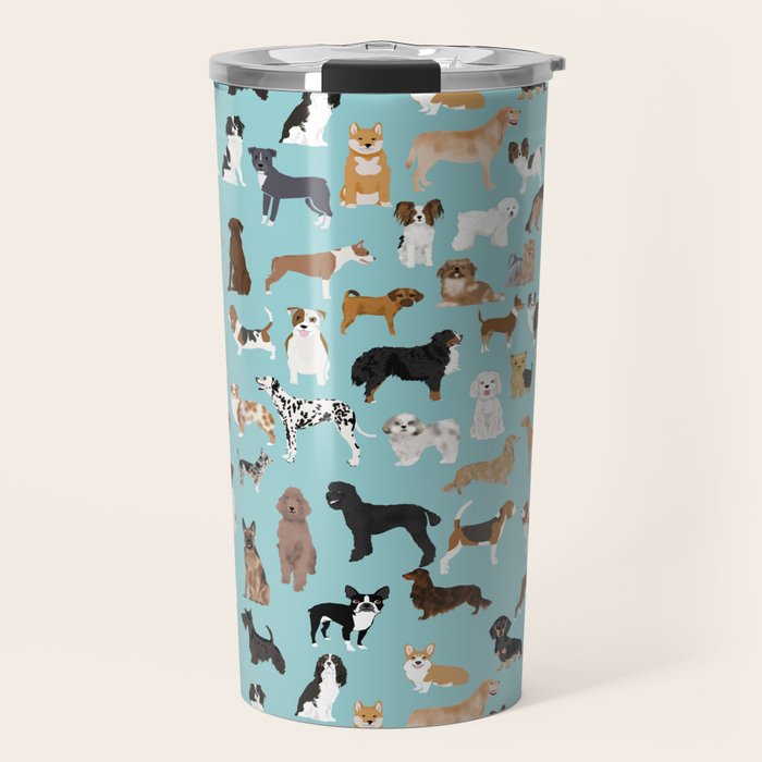 Dogs Pattern Print Must Have Gifts For Dog Person Mint Dog Breeds Travel Mug