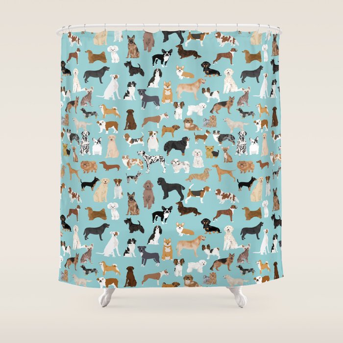 Dogs Pattern Print Must Have Gifts For Dog Person Mint Dog Breeds Shower Curtain