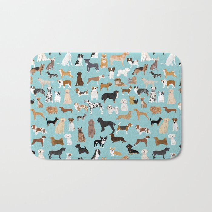 Dogs Pattern Print Must Have Gifts For Dog Person Mint Dog Breeds Bath Mat