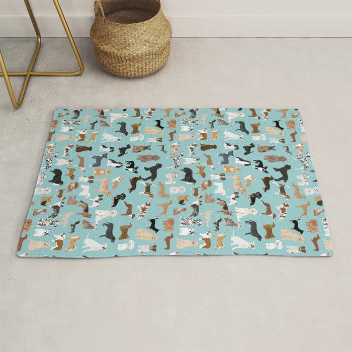 Dogs Pattern Print Must Have Gifts For Dog Person Mint Dog Breeds Rug