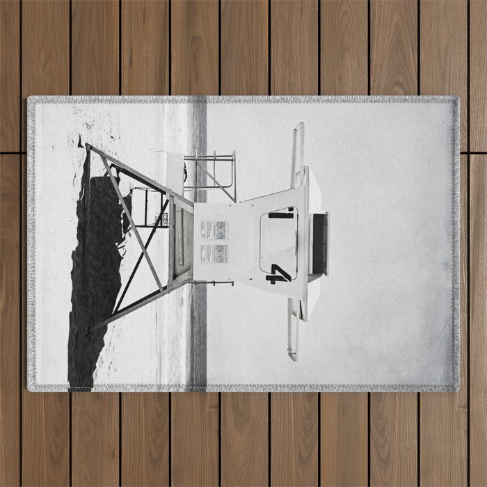 Black And White Beach Photography, Grey Lifeguard Stand, Gray Coastal Nautical Art Outdoor Rug