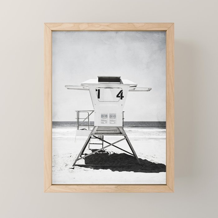 Black And White Beach Photography, Grey Lifeguard Stand, Gray Coastal Nautical Art Mini Art Print