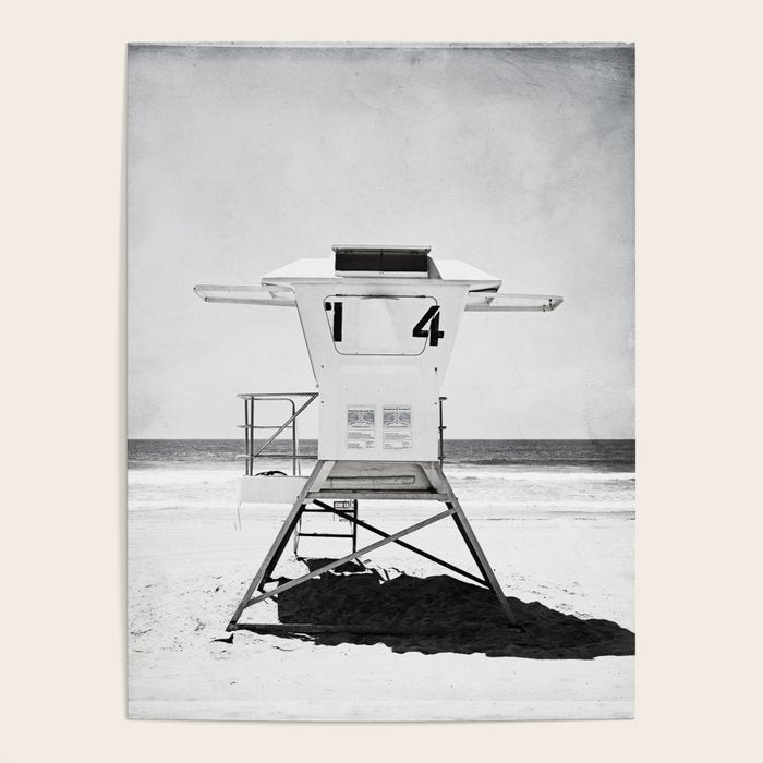 Black And White Beach Photography, Grey Lifeguard Stand, Gray Coastal Nautical Art Poster