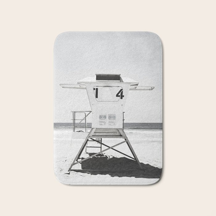 Black And White Beach Photography, Grey Lifeguard Stand, Gray Coastal Nautical Art Bath Mat